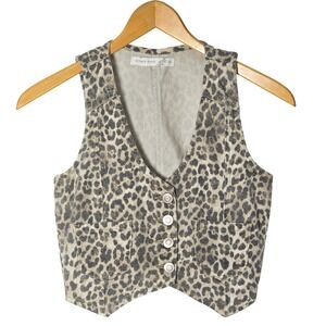 Altar'd State Leopard Print Vest Womens XXS Button Front Vest Faded Leopard